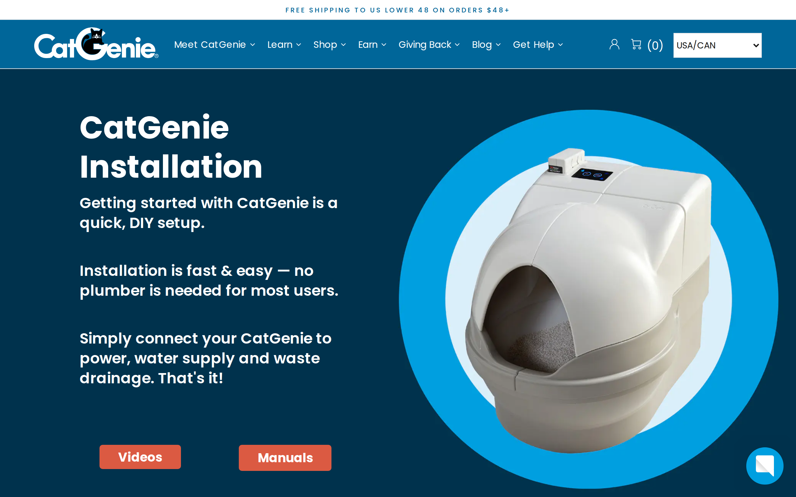 CatGenie installation page headed Getting started with CatGenie is a quick, DIY setup