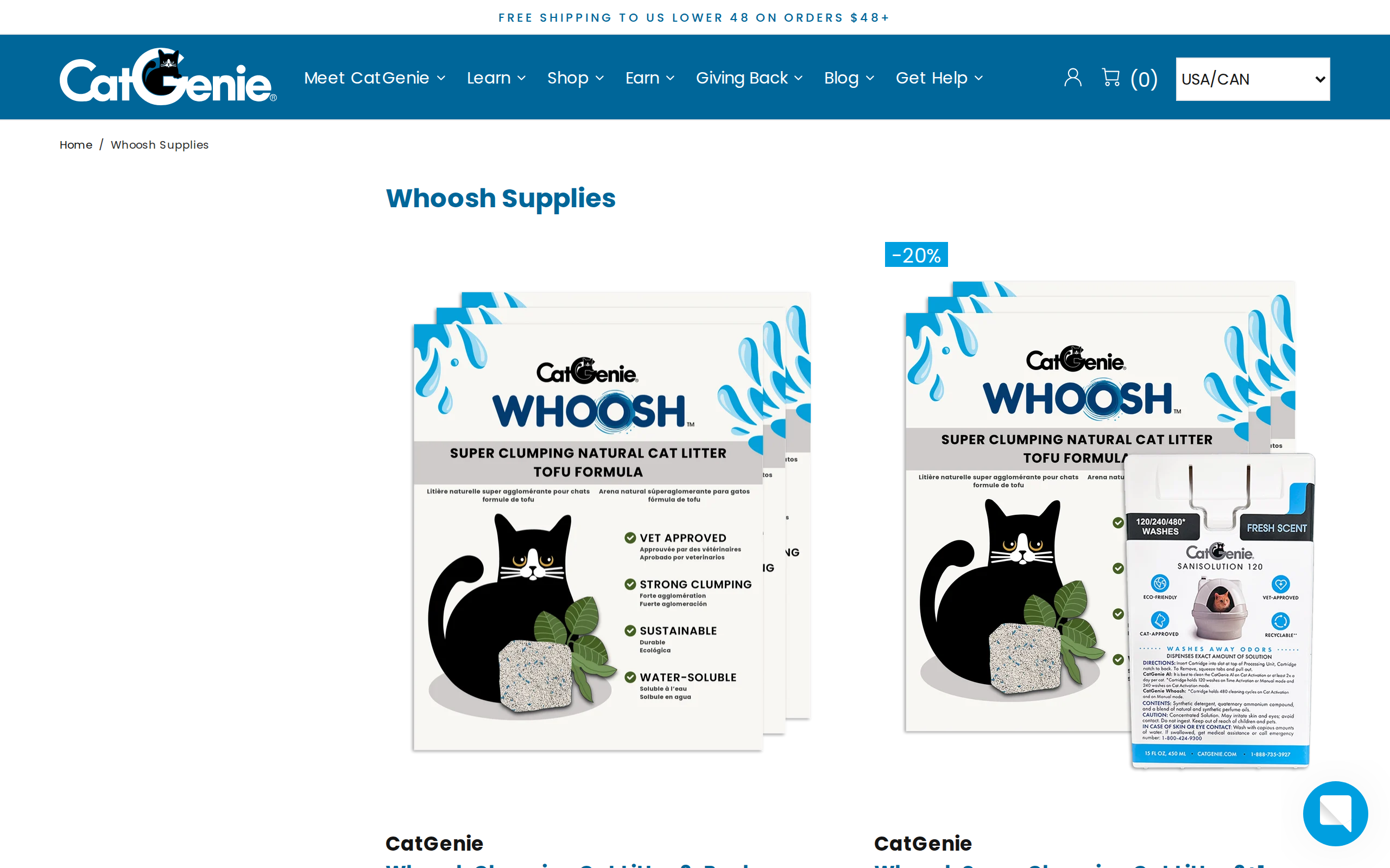 Whoosh Supplies collection showing the Whoosh litter 3 pack and the 3+1 combo