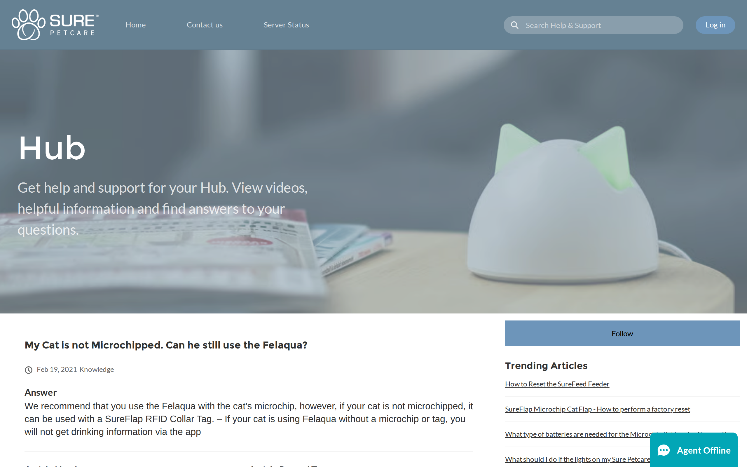 Sure Petcare's help centre page about using the Felaqua with a cat that has no microchip