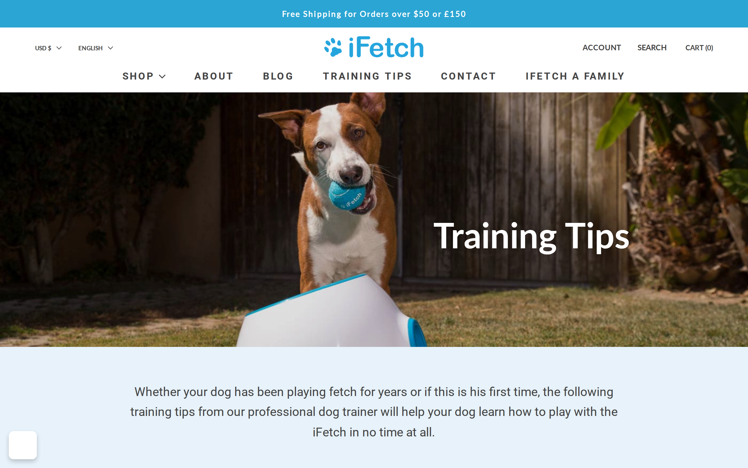 iFetch training tips page headed Training Tips