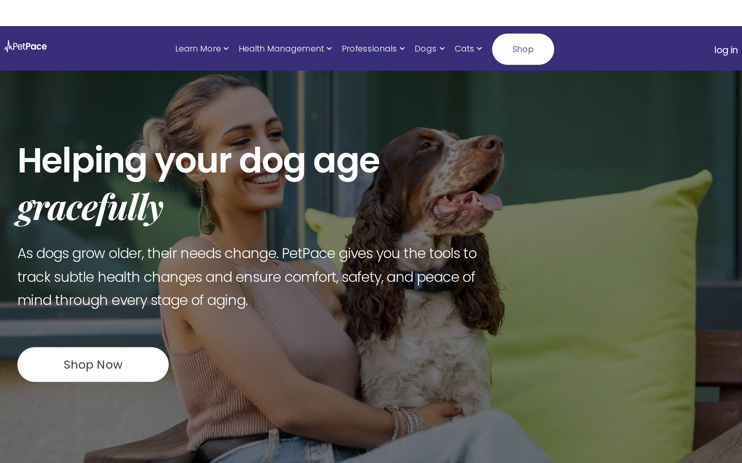 PetPace senior dog page headed Helping your dog age gracefully