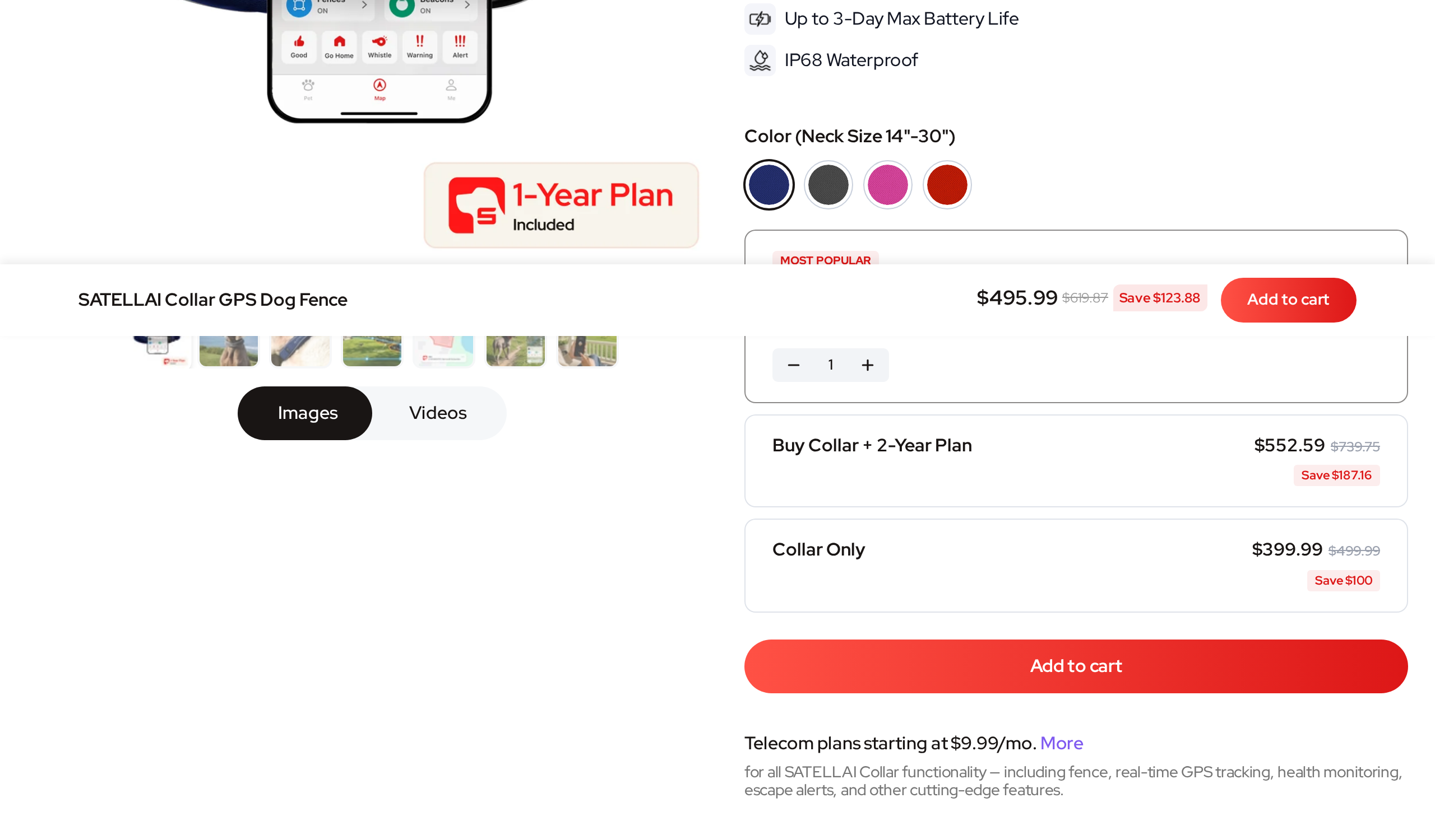 Purchase section showing colour choices and the No Plan, 1-Year Plan and 2-Year Plan options