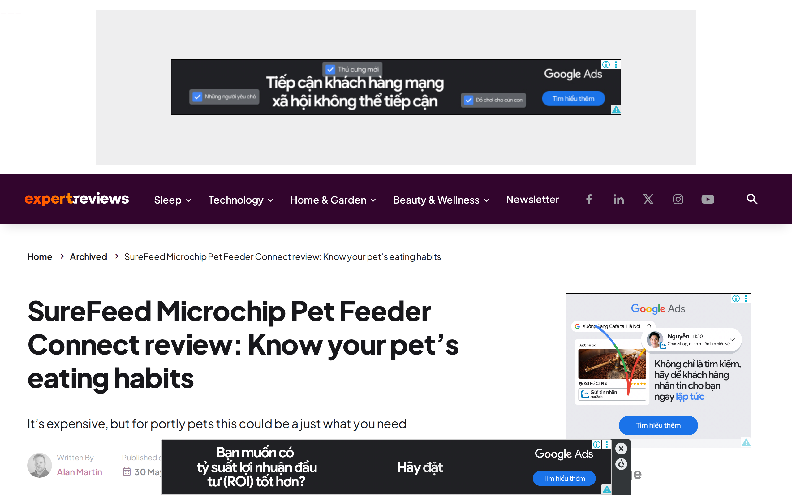 Expert Reviews' headline page for its SureFeed Microchip Pet Feeder Connect review